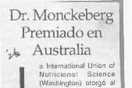 Dr. Monckeberg premiado en Australia  [artículo].
