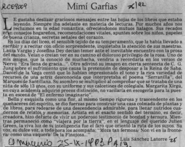 Mimí Garfias  [artículo] Luis Sánchez Latorre.