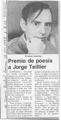 Premio de poesía a Jorge Teillier  [artículo].