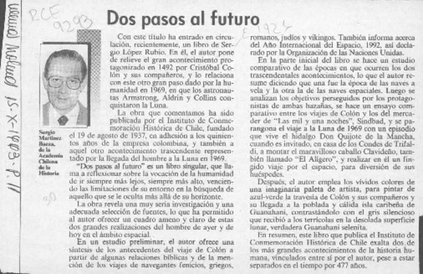 Dos pasos al futuro  [artículo] Sergio Martínez Baeza.
