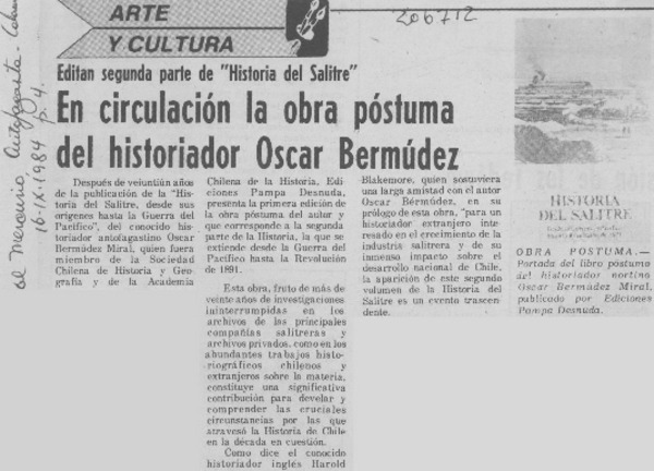 En circulación la obra póstuma del historiador Oscar Bermúdez