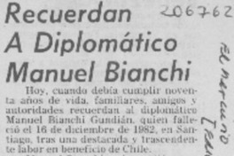 Recuerdan a diplomático Manuel Bianchi