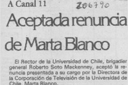 Aceptada renuncia de Marta Blanco
