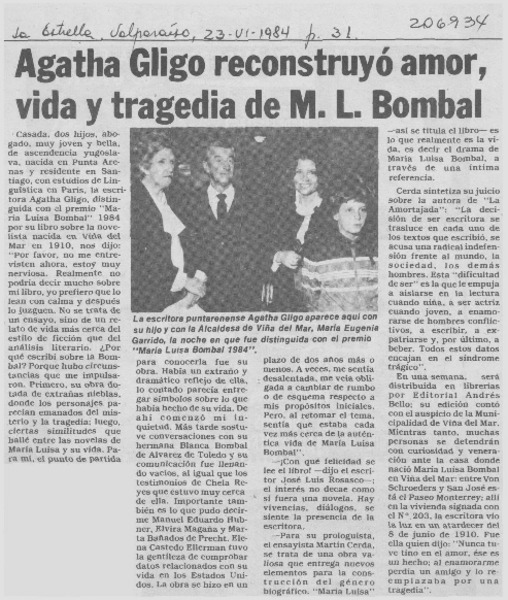 Agata Gligo reconstruyó amor, vida y tragedia de M. L. Bombal