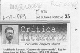 Archibaldo Larenas, "Cuentos de cuero curtido"  [artículo] Carlos Jorquera Alvarez.