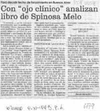 Con "ojo clínico" analizan libro de Spinosa Melo  [artículo] Hernán García M-C.