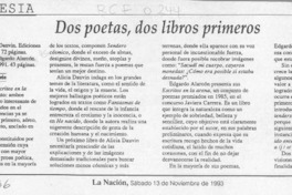 Dos poetas, dos primeros libros  [artículo] Teresa Calderón.