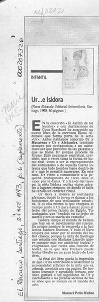 Ur -- e Isidora  [artículo] Manuel Peña Muñoz.