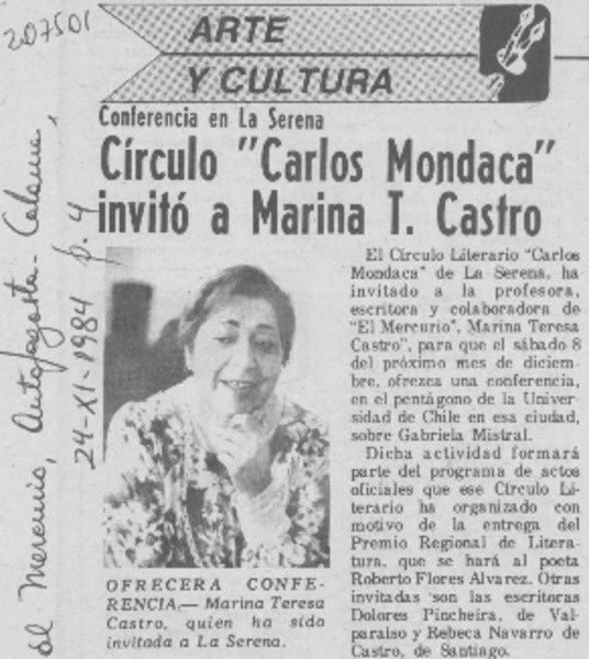 Círculo "Carlos Mondaca" invitó a Marina T. Castro