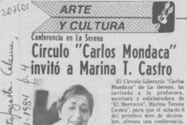 Círculo "Carlos Mondaca" invitó a Marina T. Castro