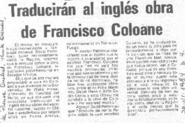 Traducirán al inglés obra de Francisco Coloane