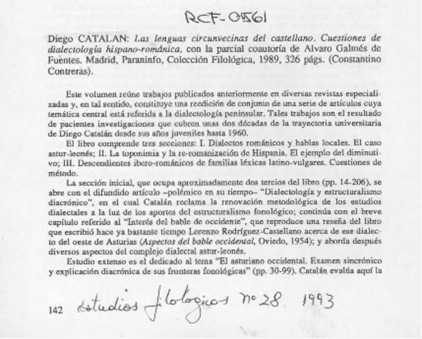 Diego Catalán, "Las lenguas circunvecinas del castellano"  [artículo].