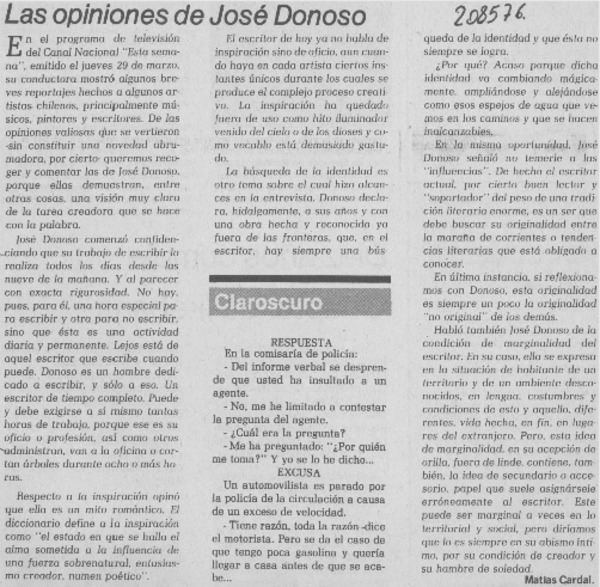 Las opiniones de José Donoso