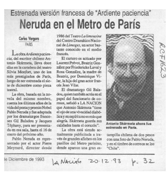 Neruda en el Metro de París  [artículo] Carlos Vergara.