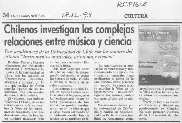 Chilenos investigan las complejas relaciones entre música y ciencia  [artículo].