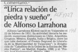 "Lírica relación de piedra y sueño", de Alfonso Larrahona  [artículo] Fernando González-Urízar.
