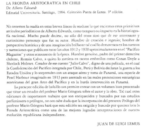 "La fronda aristocrática en Chile