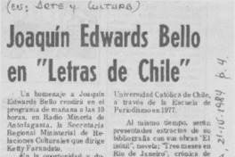 Joaquín Edwards Bello en "Letras de Chile"