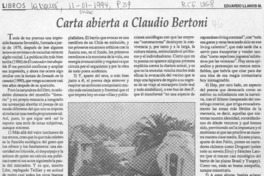 Carta abierta a Claudio Bertoni  [artículo] Eduardo Llanos M.