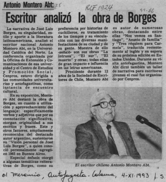 Escritor analizó la obra de Borges  [artículo].