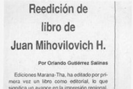 Reedición de un libro de Juan Mihovilovich H.