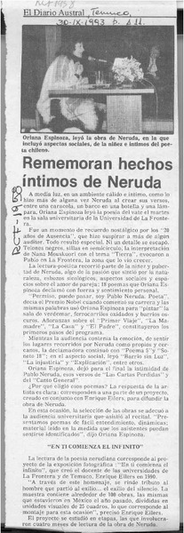 Rememoran hechos íntimos de Neruda  [artículo].