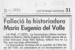 Falleció la historiadora María Eugenia del Valle  [artículo].