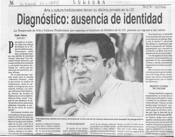 Diagnóstico, ausencia de identidad  [artículo] Claudia Cisternas.