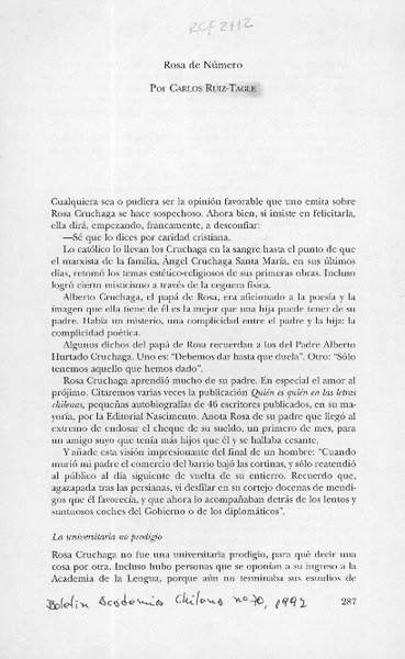 Rosa de Número  [artículo] Carlos Ruiz-Tagle.