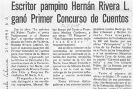 Escritor pampino Hernán Rivera L. ganó primer concurso de cuentos  [artículo].