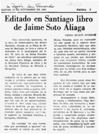 Editado en Santiago libro de Jaime Soto Aliaga  [artículo] César Muñoz Riveros.