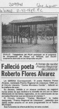 Falleció poeta Roberto Flores Alvarez