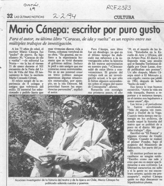 Mario Cánepa, escritor por puro gusto  [artículo].