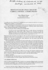 Resonancias de unas cartas de Gabriela Mistral a Pedro Prado
