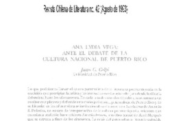 Ana Lydia Vega; ante el debate de la cultura nacional de Puerto Rico