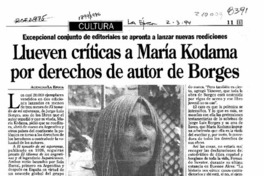 Llueven críticas a María Kodama por derechos de autor de Borges  [artículo].