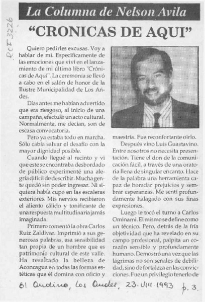 "Crónicas de aquí"  [artículo] Nelson Avila.