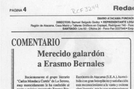 Merecido galardón a Erasmo Bernales  [artículo].