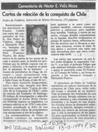 Cartas de relación de la conquista de Chile  [artículo] Héctor E. Velis Meza.