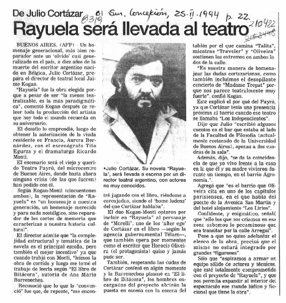 Rayuela será llevada al teatro  [artículo].