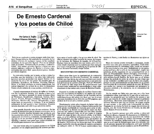 De Ernesto Cardenal y los poetas de Chiloé  [artículo] Carlos A. Trujillo.