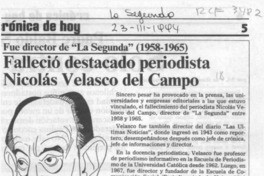 Falleció destacado periodista Nicolás Velasco del Campo  [artículo].