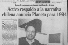 Activo respaldo a la narrativa chilena anuncia Planeta para 1994  [artículo] Oscar Vega.