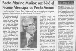 Poeta Marino Muñoz recibirá el Premio Municipal de Punta Arenas  [artículo].