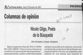 Nicolo Gligo, poeta de la búsqueda  [artículo] Ernesto Livacic Gazzano.