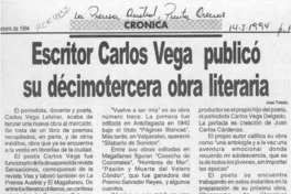 Escritor Carlos Vega publicó su décimotercera obra literaria  [artículo] José Toledo.