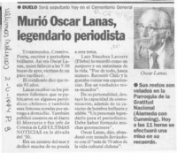 Murió Oscar Lanas, legendario periodista  [artículo].
