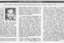 Comentario de Héctor Vélis Meza  [artículo] Héctor Velis Meza.