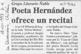 Poeta Hernández ofrece un recital  [artículo].