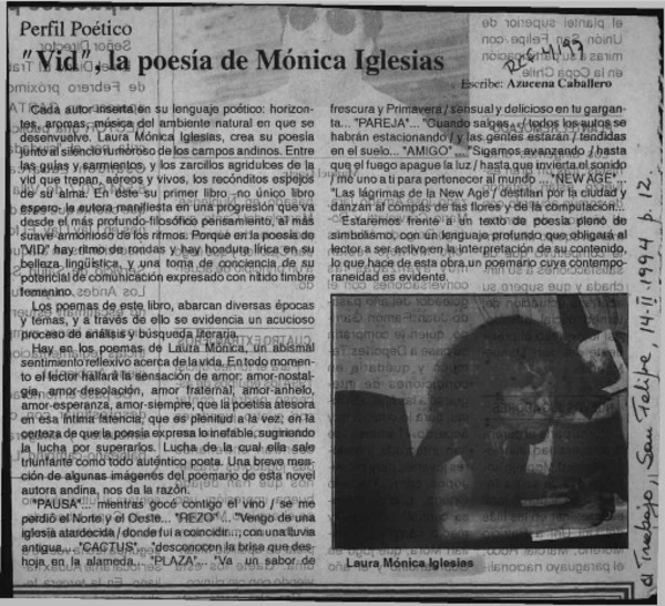 Vid, la poesía de Mónica Iglesias  [artículo] Azucena Caballero.